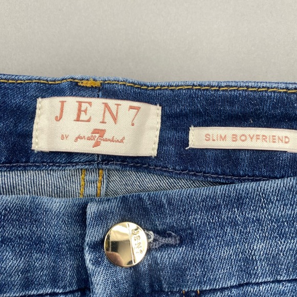 JEN7 7 For All Mankind Slim Boyfriend Jeans Cuffed Cropped Medium Wash Size 18 - Picture 4 of 12